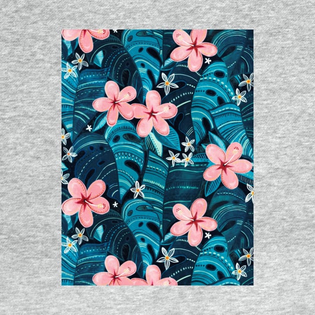 Moody Tropical Pattern in Cyan and Sapphire with Pink by micklyn